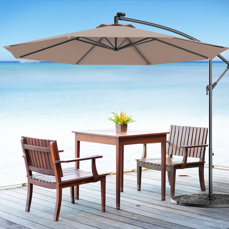 10 Feet Patio Solar Powered Cantilever Umbrella with Tilting System-Coffee 10 Feet Patio Solar Powered Cantilever Umbrella with Tilting System-Coffee