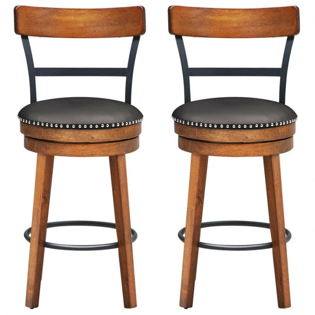 Set of 2 25.5 Inches 360-Degree Swivel Bar Stools Counter Height Dining Chair with Leather Padded Seat
