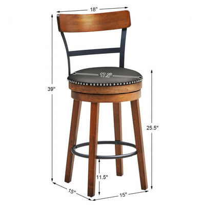 Set of 2 25.5 Inches 360-Degree Swivel Bar Stools Counter Height Dining Chair with Leather Padded Seat