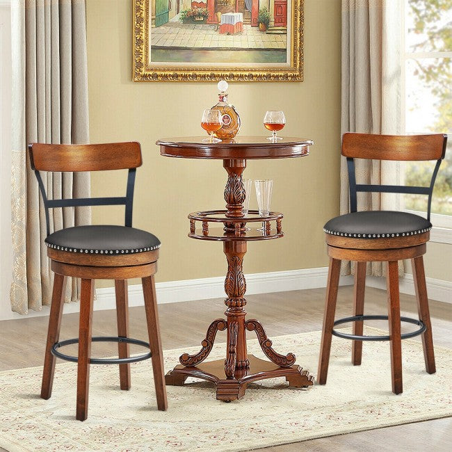 Set of 2 25.5 Inches 360-Degree Swivel Bar Stools Counter Height Dining Chair with Leather Padded Seat