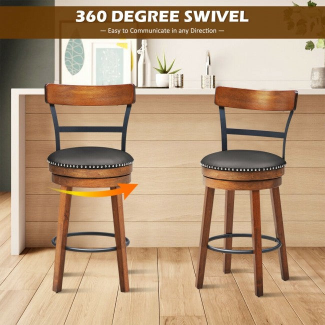 Set of 2 25.5 Inches 360-Degree Swivel Bar Stools Counter Height Dining Chair with Leather Padded Seat