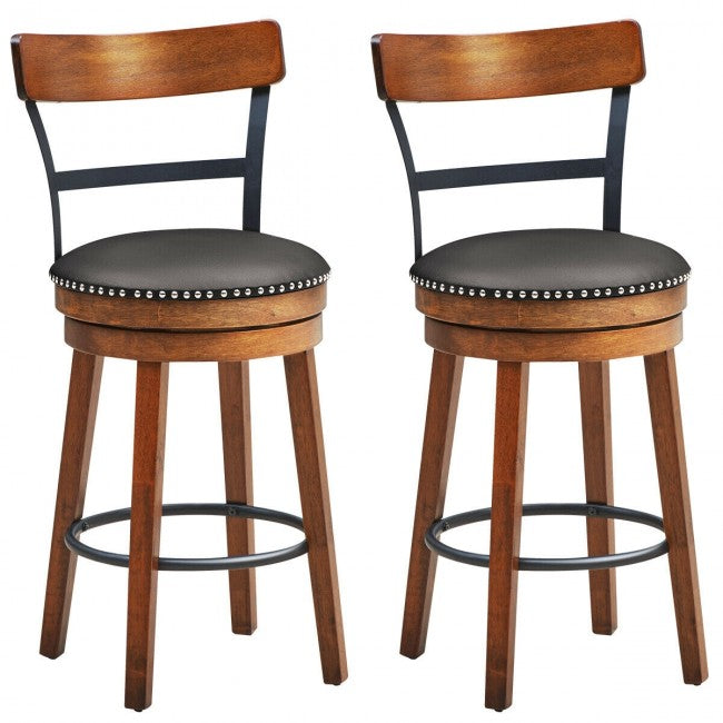Set of 2 25.5 Inches 360-Degree Swivel Bar Stools Counter Height Dining Chair with Leather Padded Seat