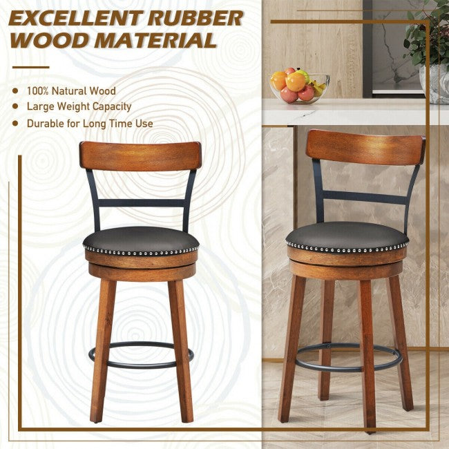 Set of 2 25.5 Inches 360-Degree Swivel Bar Stools Counter Height Dining Chair with Leather Padded Seat