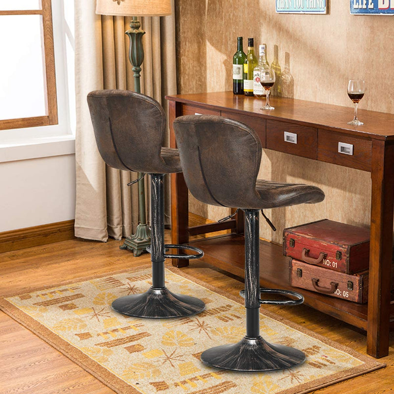 Set of 2 Adjustable Retro Swivel Barstools Hot-Stamping Bar Height Chairs with Chrome Footrest and Backrest