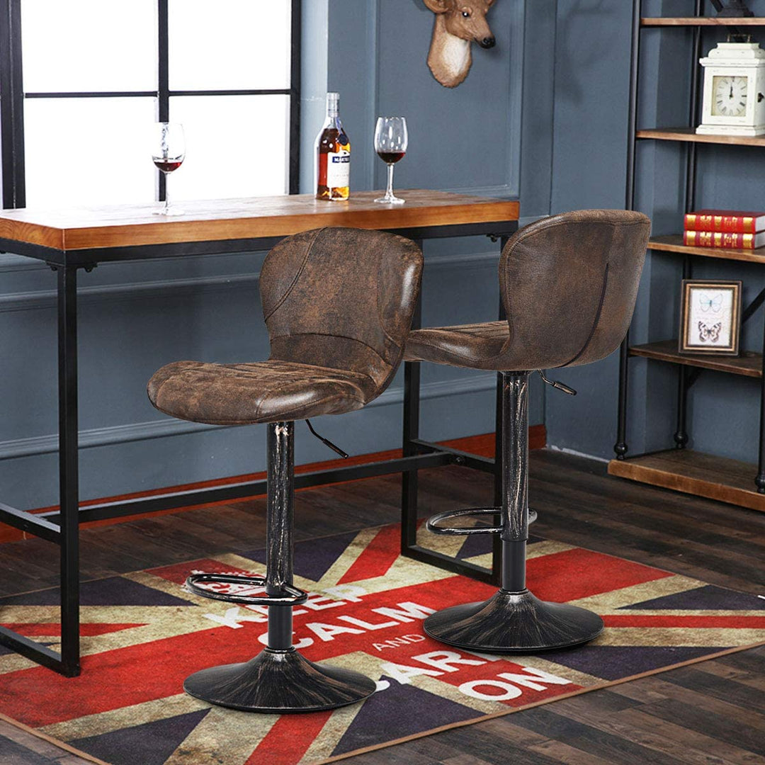 Set of 2 Adjustable Retro Swivel Barstools Hot-Stamping Bar Height Chairs with Chrome Footrest and Backrest