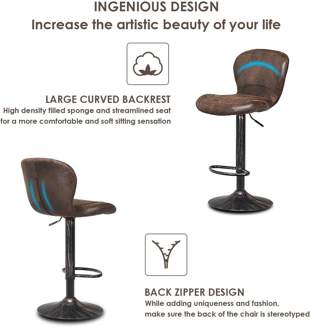 Set of 2 Adjustable Retro Swivel Barstools Hot-Stamping Bar Height Chairs with Chrome Footrest and Backrest