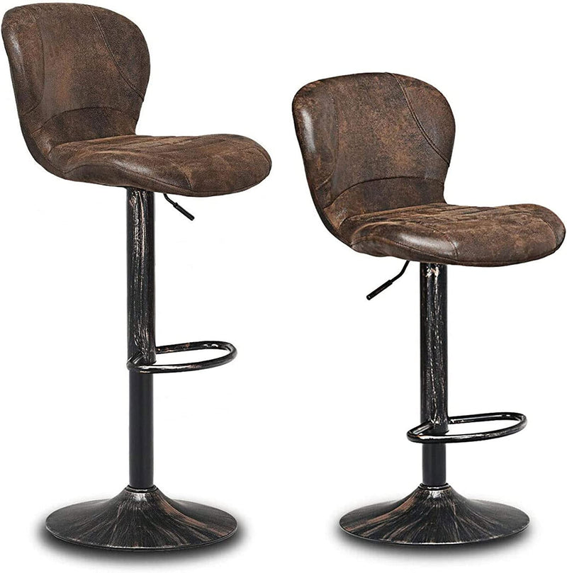 Set of 2 Adjustable Retro Swivel Barstools Hot-Stamping Bar Height Chairs with Chrome Footrest and Backrest