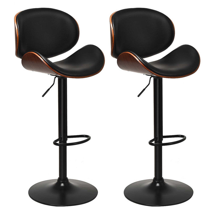 Set of 2 Bar Stools 360-degree Swivel Adjustable Barstools PU Leather Seat Dining Chairs with Curved Footrest