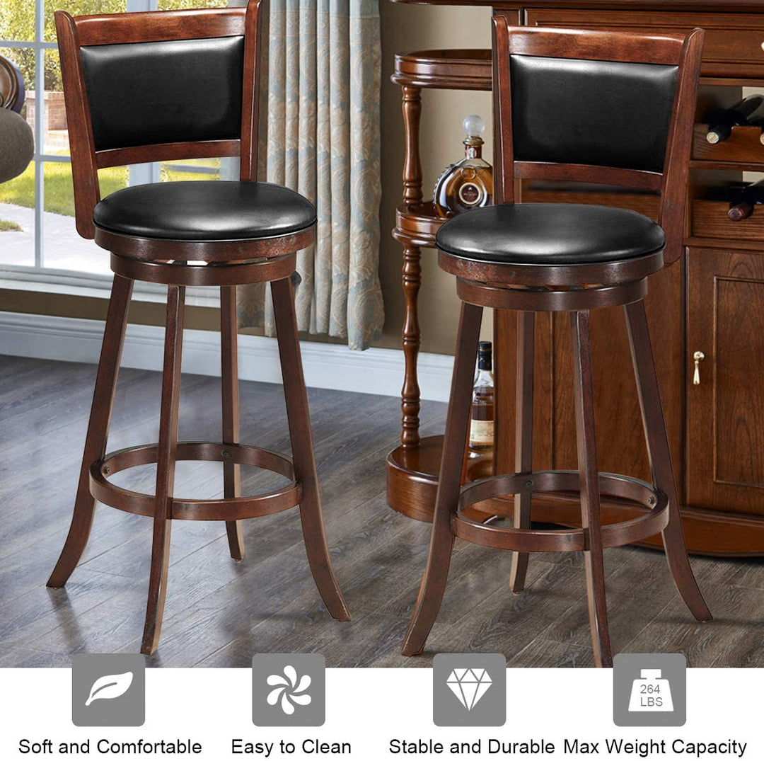 Set of 2 Bar Stools 360 Degree Swivel Accent Wooden Counter Height Dining Chairs with Cushioned Seat