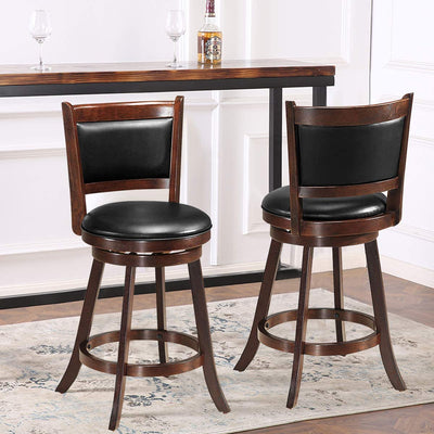 Set of 2 Bar Stools 360 Degree Swivel Accent Wooden Counter Height Dining Chairs with Cushioned Seat