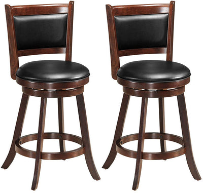 Set of 2 Bar Stools 360 Degree Swivel Accent Wooden Counter Height Dining Chairs with Cushioned Seat