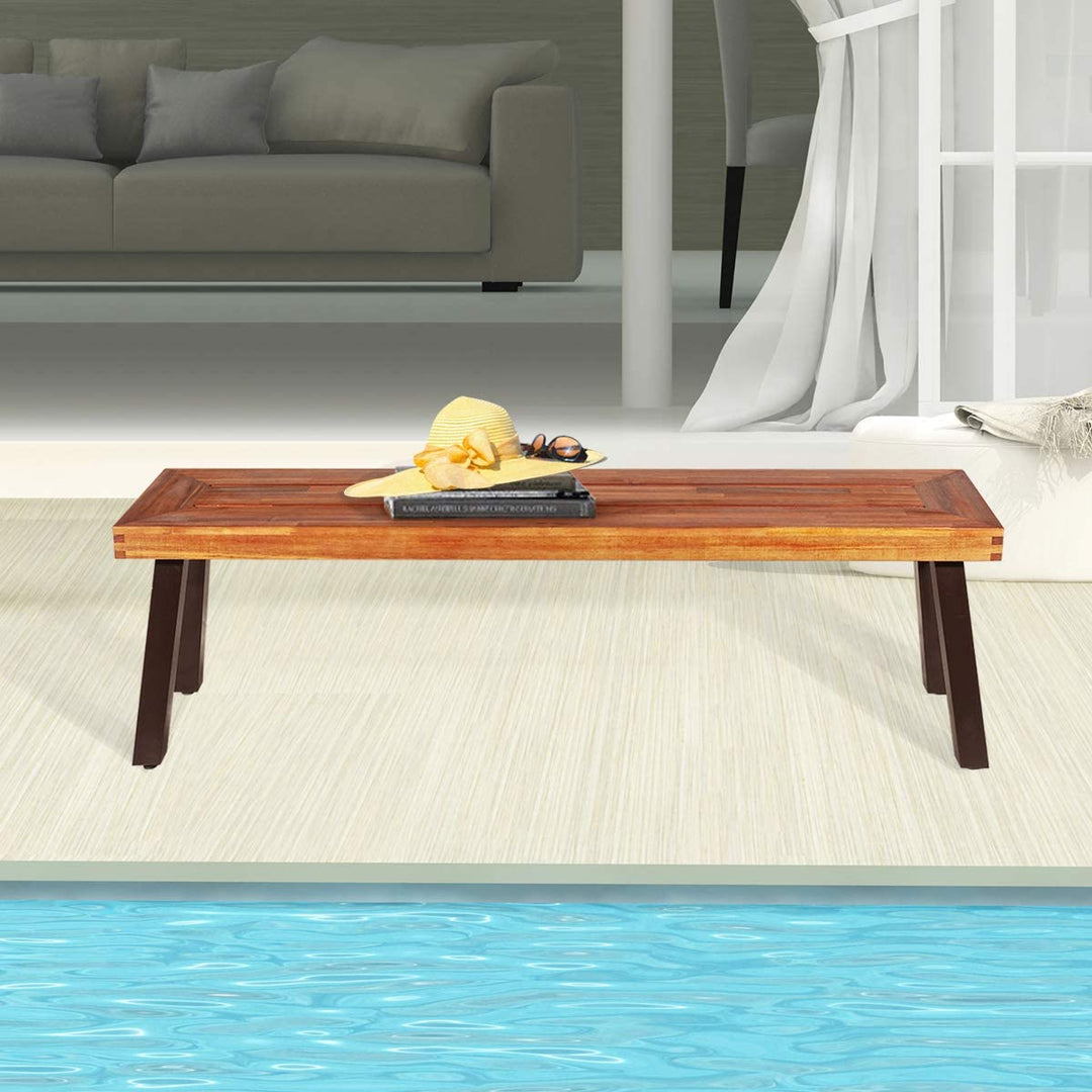 2 Pieces Outdoor Acacia Wood Dining Bench Patio Seating with Metal Legs