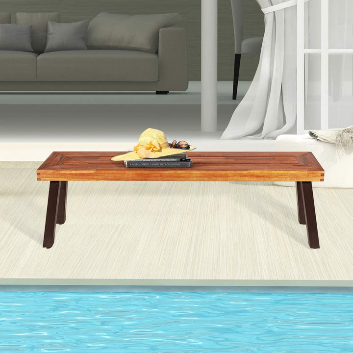 2 Pieces Outdoor Acacia Wood Dining Bench Patio Seating with Metal Legs