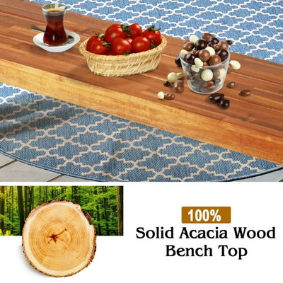 2 Pieces Outdoor Acacia Wood Dining Bench Patio Seating with Metal Legs