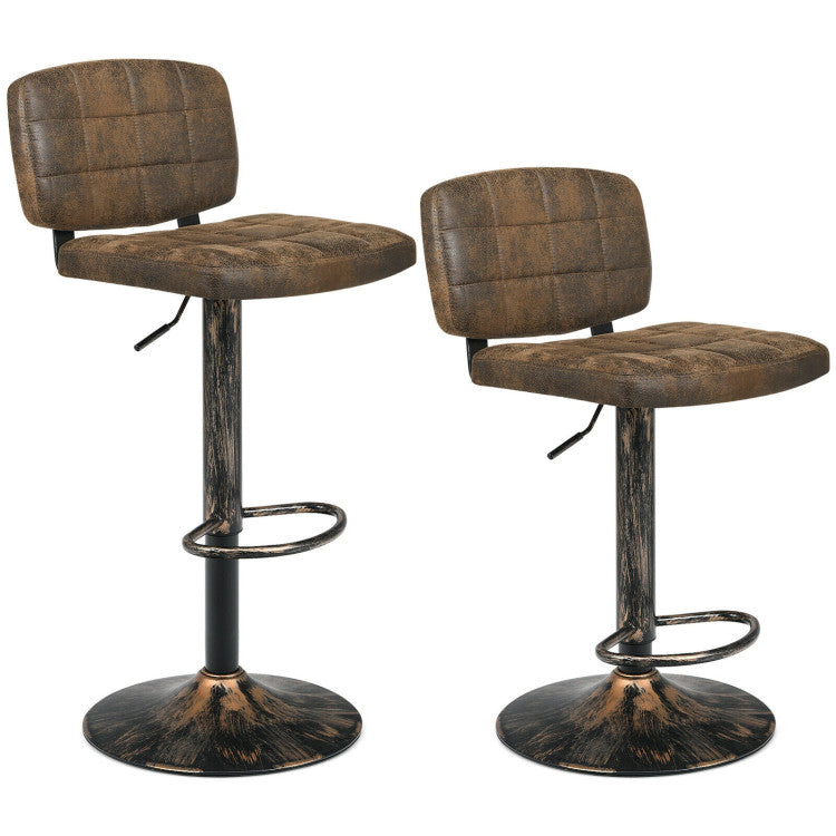 Set of 2 Vintage Bar Stools 360° Swivel Adjustable Height Bar Chairs with Footrest for Pub Kitchen
