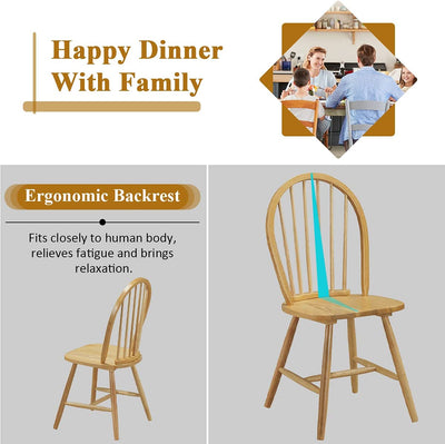 Set of 2 Vintage Windsor Wood Dining Chairs with Armless Spindle Back for Kitchen Dining Room