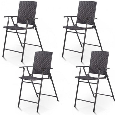 Set of 4 Folding Rattan Bar Chairs with Footrests and Armrests for Outdoors and Camping