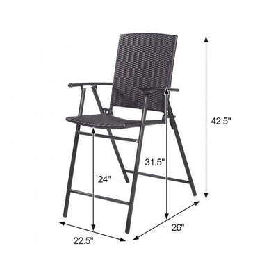 Set of 4 Folding Rattan Bar Chairs with Footrests and Armrests for Outdoors and Camping
