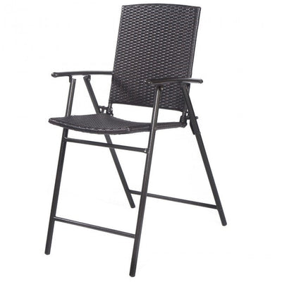 Set of 4 Folding Rattan Bar Chairs with Footrests and Armrests for Outdoors and Camping