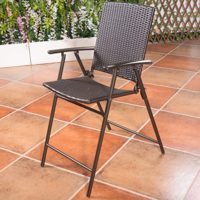 Set of 4 Folding Rattan Bar Chairs with Footrests and Armrests for Outdoors and Camping