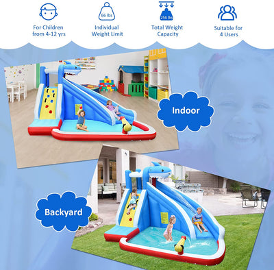 Shark Water Slide Kid's Inflatable Castle with Climb Wall