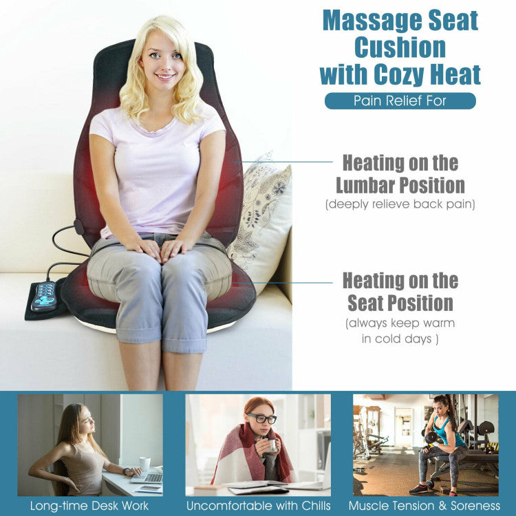 Shiatsu Back Massager Chair Pad Memory Foam Massager Seat Cushion with 5 Massage Programs and 3 Intensity Adjustment