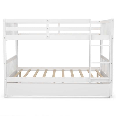 Solid Wood Convertible Bunk Bed Frame with Trundle, Safety Ladder and Guardrails for Children and Teenagers