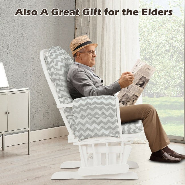 Premium Hoop Glider Rocking Chair Wood Baby Rocker Nursery Furniture With Padded Cushions and Storage Pockets