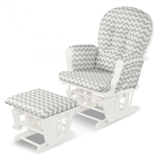 Premium Hoop Glider Rocking Chair Wood Baby Rocker Nursery Furniture With Padded Cushions and Storage Pockets