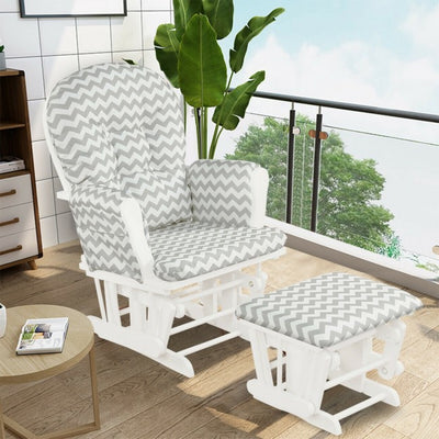 Premium Hoop Glider Rocking Chair Wood Baby Rocker Nursery Furniture With Padded Cushions and Storage Pockets