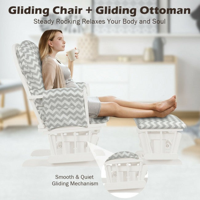 Premium Hoop Glider Rocking Chair Wood Baby Rocker Nursery Furniture With Padded Cushions and Storage Pockets