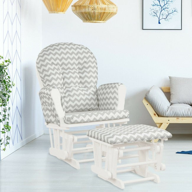 Premium Hoop Glider Rocking Chair Wood Baby Rocker Nursery Furniture With Padded Cushions and Storage Pockets