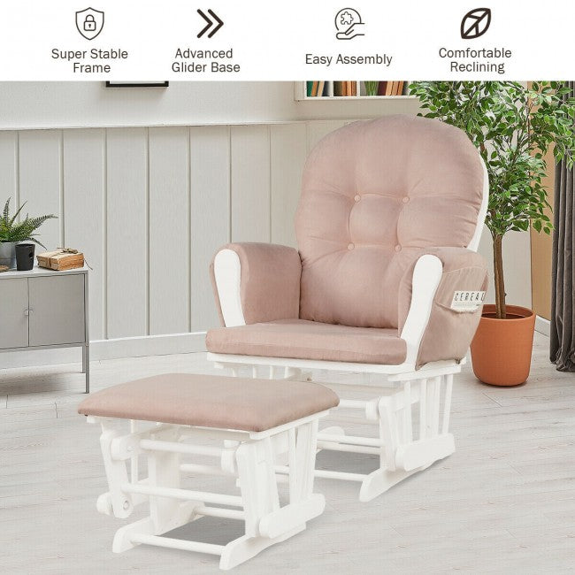 Premium Hoop Glider Rocking Chair Wood Baby Rocker Nursery Furniture With Padded Cushions and Storage Pockets