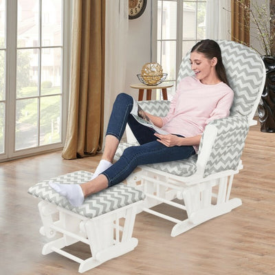 Premium Hoop Glider Rocking Chair Wood Baby Rocker Nursery Furniture With Padded Cushions and Storage Pockets