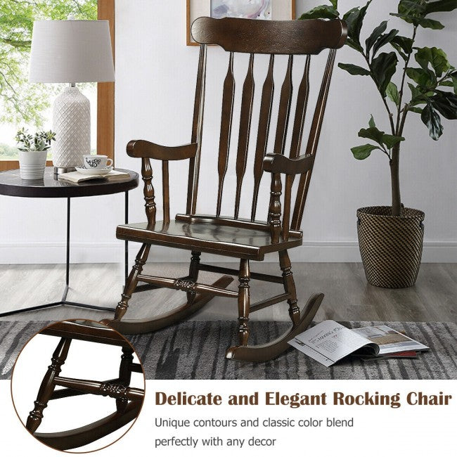 Outdoor Patio Rocking Chair Solid Wooden Frame Rocker