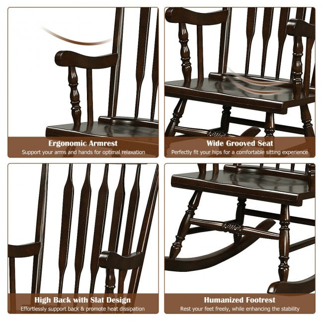 Outdoor Patio Rocking Chair Solid Wooden Frame Rocker