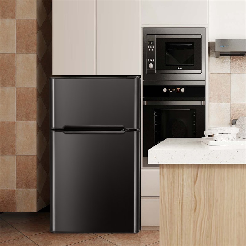 3.2 cu ft. Stainless Steel Compact Refrigerator 2-Door Mini Fridge Freezer Cooler for Dorm Office Apartment