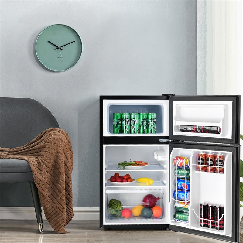 3.2 cu ft. Stainless Steel Compact Refrigerator 2-Door Mini Fridge Freezer Cooler for Dorm Office Apartment