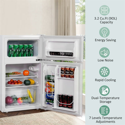 3.2 cu ft. Stainless Steel Compact Refrigerator 2-Door Mini Fridge Freezer Cooler for Dorm Office Apartment