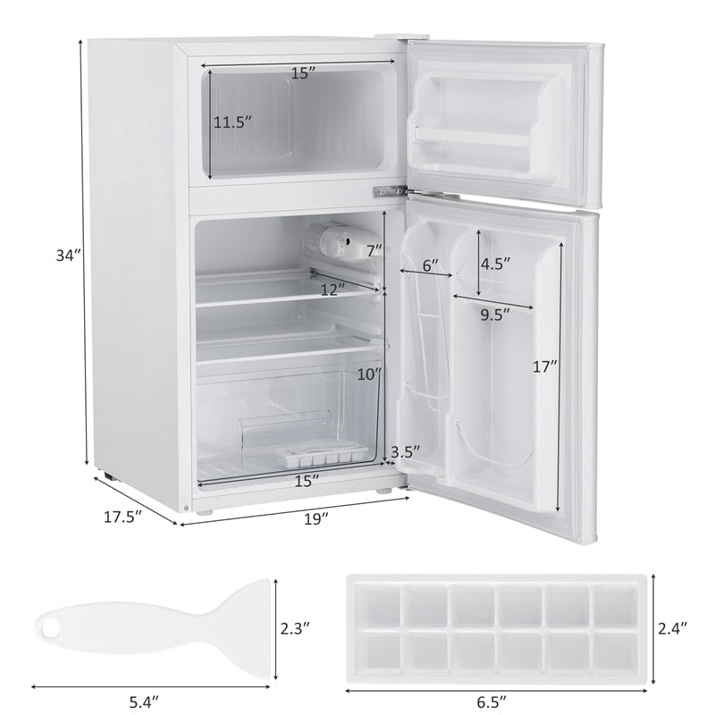 3.2 cu ft. Stainless Steel Compact Refrigerator 2-Door Mini Fridge Freezer Cooler for Dorm Office Apartment