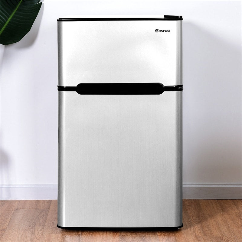 3.2 cu ft. Stainless Steel Compact Refrigerator 2-Door Mini Fridge Freezer Cooler for Dorm Office Apartment