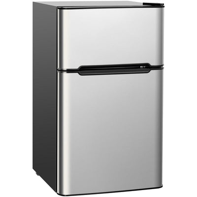 3.2 cu ft. Stainless Steel Compact Refrigerator 2-Door Mini Fridge Freezer Cooler for Dorm Office Apartment