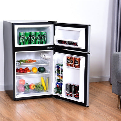 3.2 cu ft. Stainless Steel Compact Refrigerator 2-Door Mini Fridge Freezer Cooler for Dorm Office Apartment