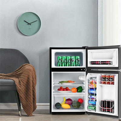 3.2 cu ft. Stainless Steel Compact Refrigerator 2-Door Mini Fridge Freezer Cooler for Dorm Office Apartment
