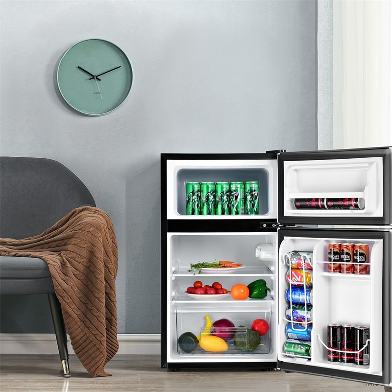 3.2 cu ft. Stainless Steel Compact Refrigerator 2-Door Mini Fridge Freezer Cooler for Dorm Office Apartment