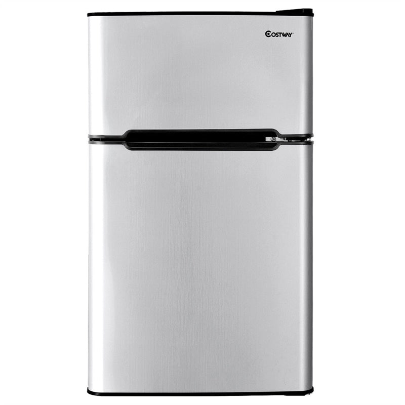 3.2 cu ft. Stainless Steel Compact Refrigerator 2-Door Mini Fridge Freezer Cooler for Dorm Office Apartment