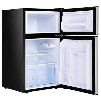 3.2 cu ft. Stainless Steel Compact Refrigerator 2-Door Mini Fridge Freezer Cooler for Dorm Office Apartment