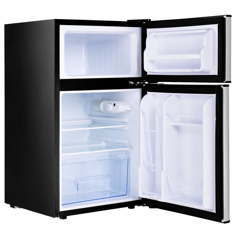 3.2 cu ft. Stainless Steel Compact Refrigerator 2-Door Mini Fridge Freezer Cooler for Dorm Office Apartment