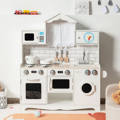 Toy Kitchen with Washing Machine for Toddlers Wooden Play Kitchen