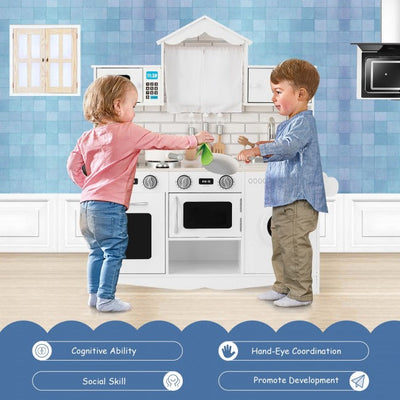 Toy Kitchen with Washing Machine for Toddlers Wooden Play Kitchen